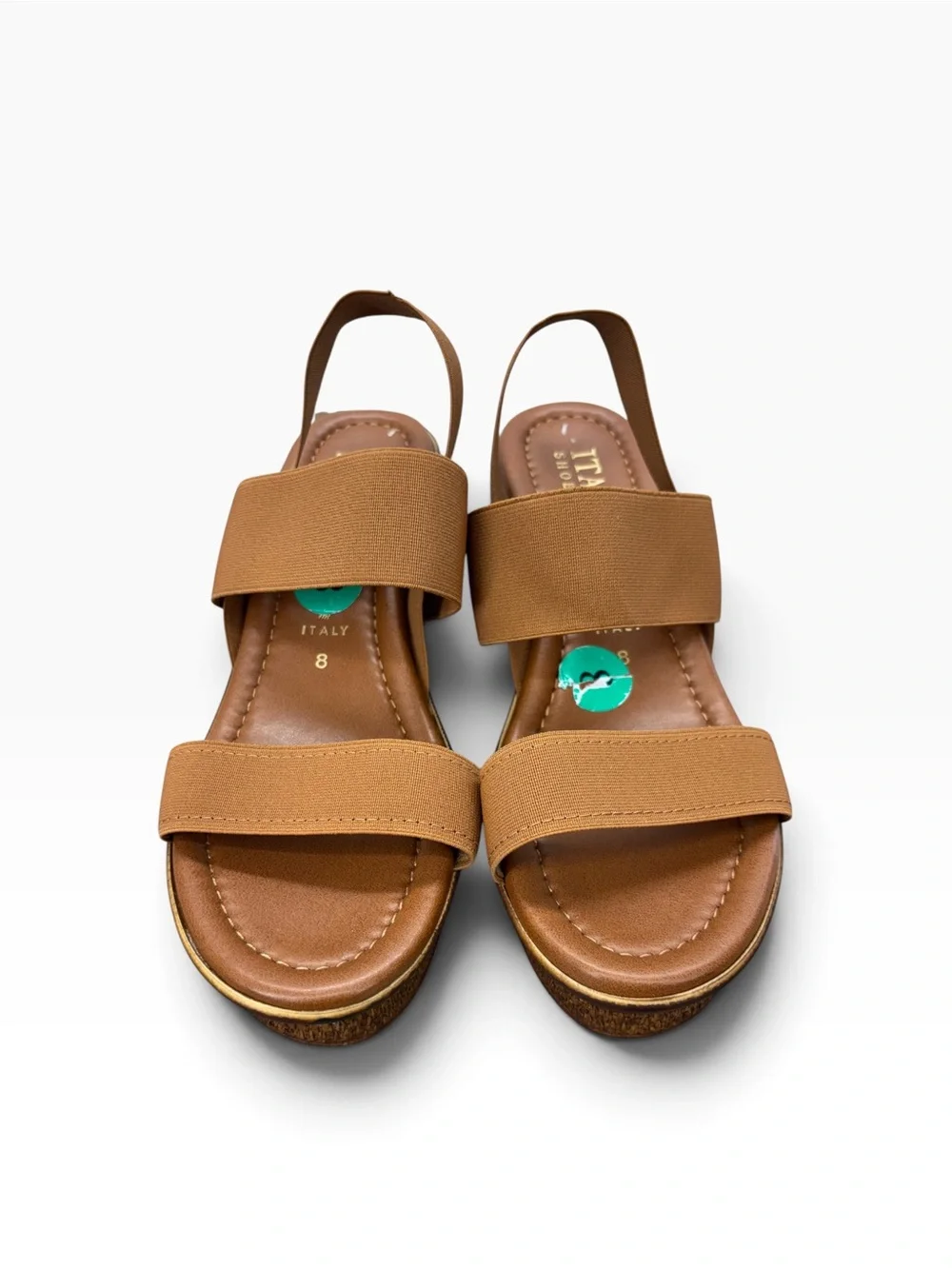 Italian Shoemakers Brown Elastic Strap Wedge Sandals
